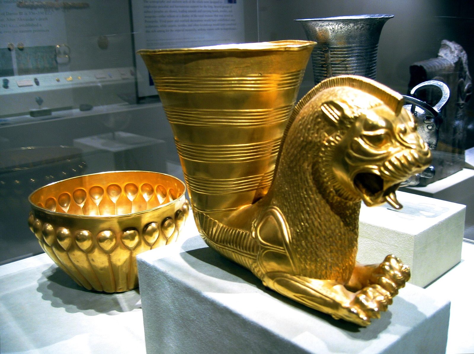 Achaemenid gold lion rhyton and bowl