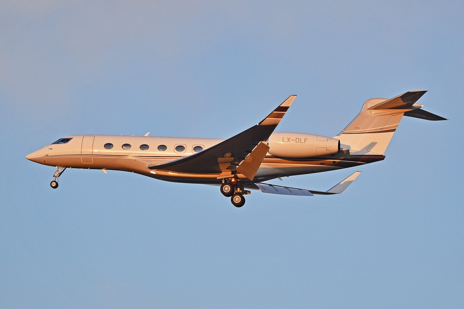 Gulfstream G650 in flight at sunset